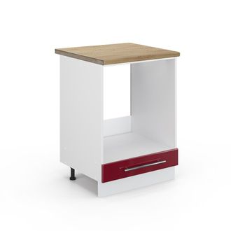 Vicco Armario Para Horno Empotrado Fame-line, Rojo Burdeos Alto Brillo, 60 Cm, Et Roble Vicco
