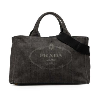 Prada Pre-owned Prada Denim Canapa Logo Satchel MQ48L8BVRZMNB7FN