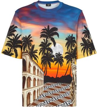 Fendi Summer in Roma T-shirt - Heren - T-shirts - Veelkleurig - L - Katoen - Tops