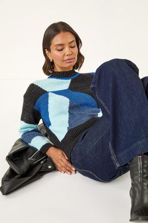 Roman Metallic Colour Block Knit Jumper