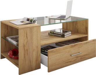 ebuy24 Ebuy24 - Mesa De Centro De Madera Vcm Con Vidrio De Seguridad Esg Sof&aacute;ticocon Suficiente Espacio De Almacenamiento Dimensiones Aprox. Al. 45 X An. 100