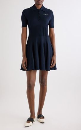 Givenchy Embroidered Logo Cotton & Silk Blend A-Line Polo Dress in Navy at Nordstrom, Size X-Large