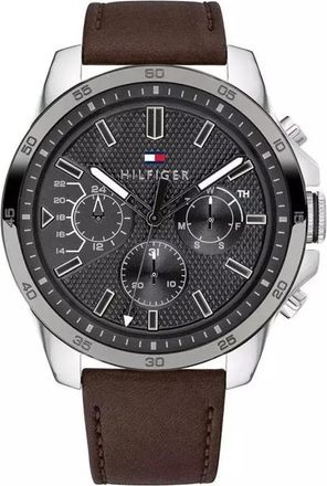 Tommy Hilfiger Decker Horloge - Heren - Horloges - Grijs - ONE Size - Leer - Accessoires