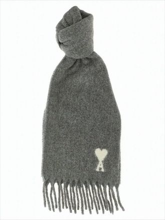 Ami Medium-Grey Alpaca Blend Scarf With Heart Logo