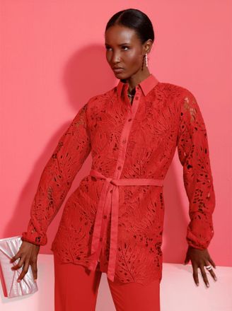 Cr&eacute;ation L Spitzenbluse CREATION L, Damen, Gr. 36, rot, 100% Polyester, unifarben, Blusen Spitzenbluse