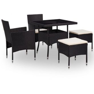 vidaXL Muebles De Jard&iacute;n 5 Piezas Rat&aacute;n Sint&eacute;tico Y Vidrio Negro Vidaxl