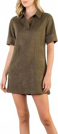 THML Clothing Suede Button Up Dress In Dark Olive