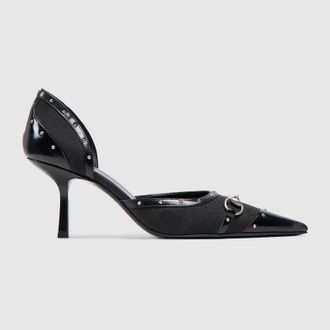 Gucci Womens Savoy Pump, Black, GG Canvas