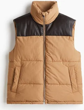 H&M Puffer Gilet in Beige/color Block at Nordstrom, Size Xx-Large