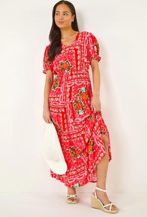 Roman Abstract Print Midi Dress