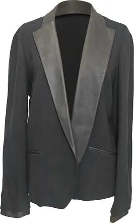 Theory Leandria Leather Trim Tuxedo Blazer in Black Viscose