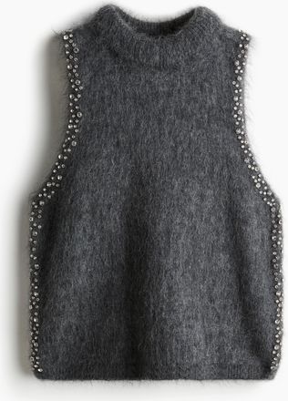 H&M Top aus Mohairmix mit Strass - Grau