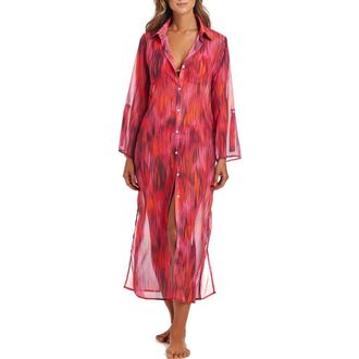 Bleu Rod Beattie Long Shirt Cover-Up in Fiesta Pink at Nordstrom, Size X-Large
