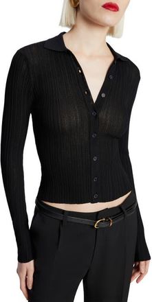 Bardot Ayda Long Sleeve Rib Top in Black at Nordstrom, Size Small
