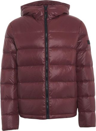 Peuterey Burgundy Quilted Hooded Logo Patch Down Jacket