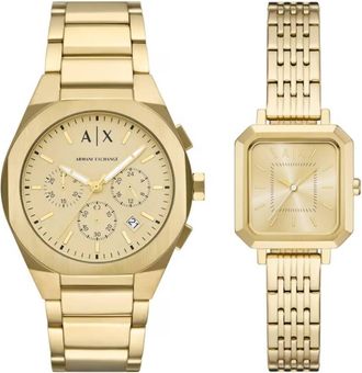 A|X Armani Exchange Sync Chronograph Gold-Tone Stainless Steel Watch Pair Gift Set