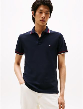 Tommy Hilfiger Mens Slim Fit Stripe-Cuff Stretch Pique Polo - Navy - XXL