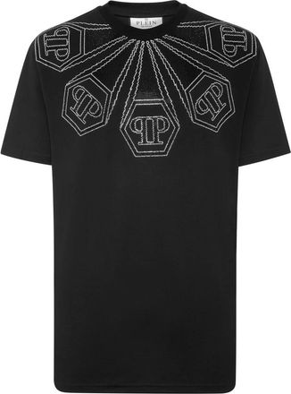 Philipp Plein Tops, Heren, Zwart, M, Katoen, T-shirt Ronde Hals SS Hexagon