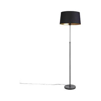 QAZQA Clásico/Antiguo Lámpara de pie negra con pantalla negra 45 cm ajustable - Parte Acero /Algodón Cilíndra /Alargada /Redonda Adecuado para led Max. 1 x