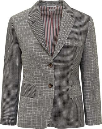 Thom Browne Elegante blazer met V-hals en all-over patroon - Dames - Blazers - Zwart - S - Wol - Jassen