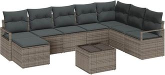vidaXL Sofa Set with Cushion with Storage 9 pcs Light Grey Poly Rattan vidaXL
