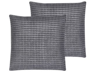 Beliani Set Di 2 Cuscini Con Motivo Geometrico E Federea Rimovibile 45 X 45 Cm Velluto Grigio Aspidistra