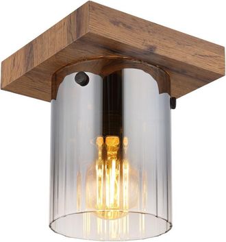 Globo Lighting Underwood L&aacute;mpara De Techo Cil&iacute;ndrica Con Aspecto De Madera Y Pantalla De Cristal Ahumado Oscuro, 1 Bombilla E27