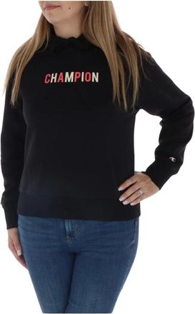 Champion Hoodies, female, Black, Size: XL Black Printed Hooded Sweatshirt Women Fall/Winter