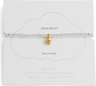 Estella Bartlett Sienna Cubic Zirconia Star Beaded Stretch Bracelet in Gold And Silver at Nordstrom