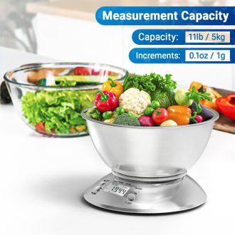 OEM Balanza De Cocina Digital En Gramos Y Onzas, Balanza De Cocina Profesional De Acero Inoxidable, 11 Lb/0,1 Oz Con Recipiente, Adecuada Para Dietas De A