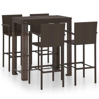 Berkfield Home 5 Piece Outdoor Bar Set with Armrest Poly Rattan Brown