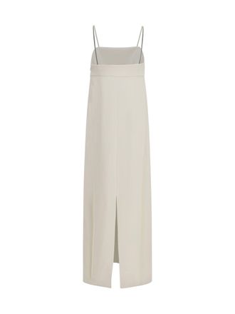 Brunello Cucinelli Womens Long Silk Dress With Monili Chain Pure White Acetate