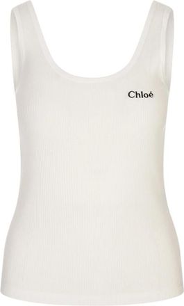 Chlo&eacute; Logo Tank Top - Dames - Tops zonder mouwen - Wit - L - Katoen - Tops