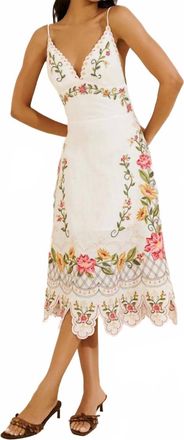 Farm Rio Flower Embroidery Sleeveless Midi Dress In Off White