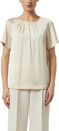 Comma Shirtbluse COMMA, Damen, Gr. 40, vanilla, Web, Obermaterial: 95% Polyester, 5% Elasthan, unifarben, normal h&uuml;ftbedeckend, Rundhals, Blusen Shirtbluse,