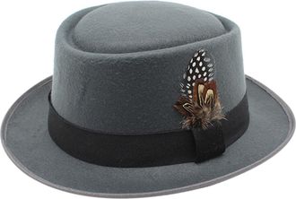 Generic 2025 Oktoberfest Unisex Wool Fedora Hat with Feather Classic Flat Top French Style Cap for Oktoberfest Celebrations Mens Shade Hat (Grey, One Size)