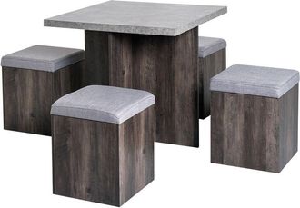 HOMCOM Homcom - Dining Table w/ 4 Ottomans Seats Kitchen Home Furniture Set Modern Style