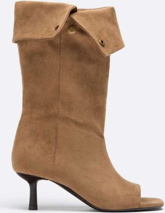 Stradivarius Stivali morbidi in pelle beige con tacchetto a spillo e punta aperta-Neutro