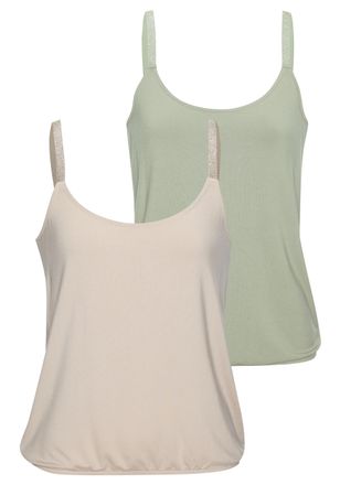 Vivance Tr&auml;gertop VIVANCE mit elastischen Glitzertr&auml;gern, Damen, Gr. 32/34, beige (beige, khaki), Single Jersey, Obermaterial: 95% Viskose (LENZING ECOVERO), 