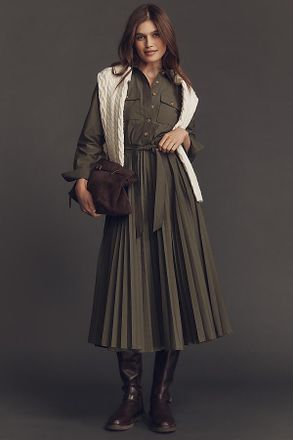 Derek Lam Kenza Long-Sleeve Pleated Shirt Dress