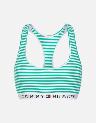 Tommy Hilfiger Womens Organic Cotton Logo Bralette, Ministripe/Emerald - Size: 14