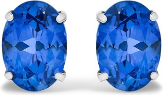 House of Brilliance Platinum 5X7 MM Lab Created Blue Sapphire Oval Solitaire Stud Earrings