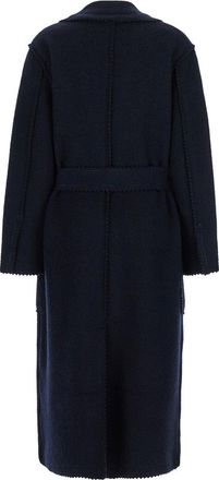 Max Mara Womens Long Blue Coat With Belt Wool And Cashmere