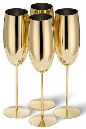 Oak & Steel 4-er Set bruchsichere Champagnergl&auml;ser Steel Gold Glossy aus Edelstahl, 285 ml