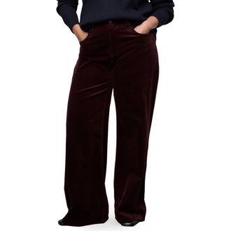 Mango High Waist Wide Leg Corduroy Jeans in Wine at Nordstrom, Size 22