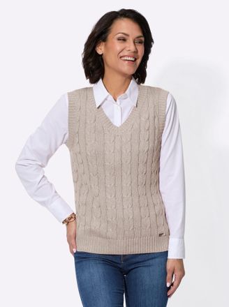 Casual Looks Pullunder CASUAL LOOKS Pullunder, Damen, Gr. 46, beige (sesam, ecru, meliert), 55% Baumwolle, 45% Viskose, meliert, Pullover Pullunder