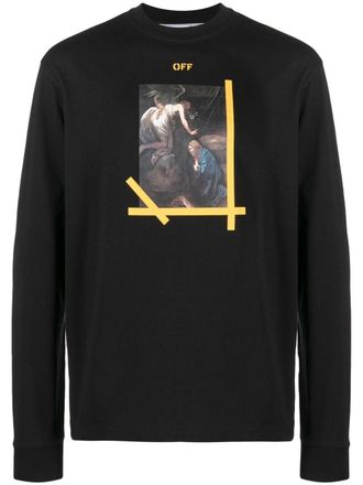 Off-white painting-print long-sleeve T-shirt - men - Cotton - M - Black