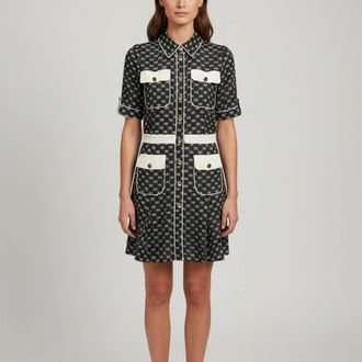 Elisabetta Franchi Black Monogram Print Crepe Mini Dress