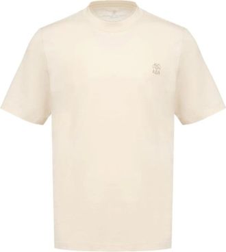Brunello Cucinelli Tops, Heren, Wit, L, Katoen, T-shirt van katoenen jersey met ronde hals