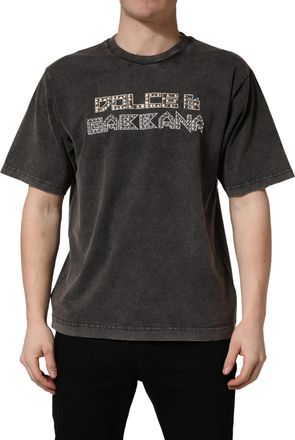 Dolce & Gabbana Gray Logo Embellished Men Crew Neck Mens T-shirt (Pre-Owned)
